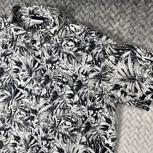 Columbia Shirt Mens L White Blue Tropic Palm Toucan Hawaiian Short Slv Button